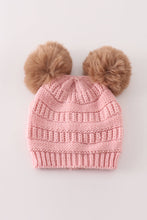 Load image into Gallery viewer, Pink double pompom cable beanie
