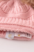 Load image into Gallery viewer, Pink double pompom cable beanie
