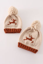 Load image into Gallery viewer, Beige pompom reindeer cable beanie
