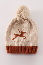 Load image into Gallery viewer, Beige pompom reindeer cable beanie
