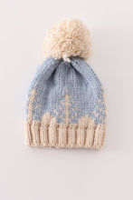 Load image into Gallery viewer, Blue pompom Christmas tree cable beanie
