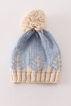 Load image into Gallery viewer, Blue pompom Christmas tree cable beanie
