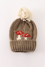 Load image into Gallery viewer, Brown pompom mushroom cable beanie
