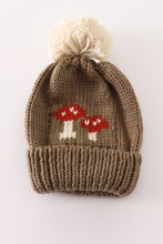 Load image into Gallery viewer, Brown pompom mushroom cable beanie
