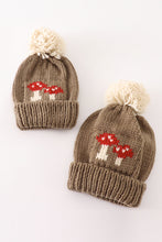 Load image into Gallery viewer, Brown pompom mushroom cable beanie
