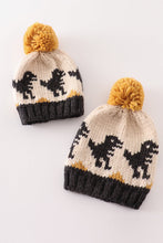 Load image into Gallery viewer, Black pompom dinosaur cable beanie
