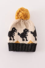 Load image into Gallery viewer, Black pompom dinosaur cable beanie
