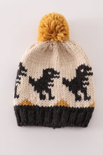 Load image into Gallery viewer, Black pompom dinosaur cable beanie
