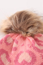 Load image into Gallery viewer, Pink pompom leopard cable beanie
