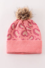 Load image into Gallery viewer, Pink pompom leopard cable beanie
