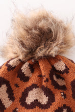 Load image into Gallery viewer, Brown pompom leopard cable beanie
