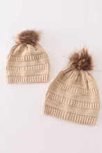 Load image into Gallery viewer, Beige pompom cable beanie
