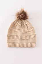 Load image into Gallery viewer, Beige pompom cable beanie
