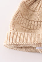 Load image into Gallery viewer, Beige pompom cable beanie
