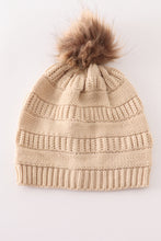 Load image into Gallery viewer, Beige pompom cable beanie
