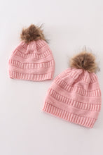 Load image into Gallery viewer, Pink pompom cable beanie
