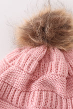 Load image into Gallery viewer, Pink pompom cable beanie
