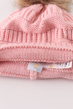 Load image into Gallery viewer, Pink pompom cable beanie
