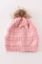 Load image into Gallery viewer, Pink pompom cable beanie
