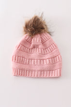 Load image into Gallery viewer, Pink pompom cable beanie
