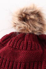 Load image into Gallery viewer, Burgundy pompom cable beanie
