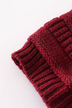 Load image into Gallery viewer, Burgundy pompom cable beanie
