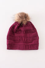 Load image into Gallery viewer, Violet pompom cable beanie
