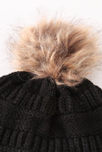 Load image into Gallery viewer, Black pompom cable beanie
