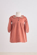 Load image into Gallery viewer, Rust floral embroidery velveteen girl dress
