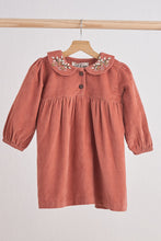 Load image into Gallery viewer, Rust floral embroidery velveteen girl dress
