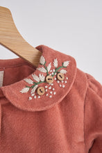 Load image into Gallery viewer, Rust floral embroidery velveteen girl dress
