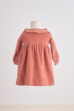 Load image into Gallery viewer, Rust floral embroidery velveteen girl dress
