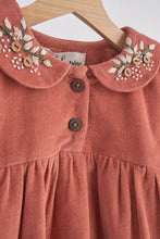 Load image into Gallery viewer, Rust floral embroidery velveteen girl dress
