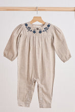 Load image into Gallery viewer, Grey floral embroidery linen girl romper
