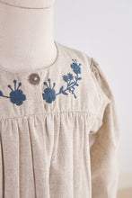 Load image into Gallery viewer, Gray floral embroidery linen girl dress
