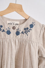 Load image into Gallery viewer, Gray floral embroidery linen girl dress
