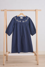 Load image into Gallery viewer, Navy floral embroidery linen girl dress
