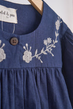 Load image into Gallery viewer, Navy floral embroidery linen girl dress
