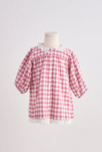 Load image into Gallery viewer, Pink gingham flannel lace  dress
