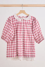 Load image into Gallery viewer, Pink gingham flannel lace  dress
