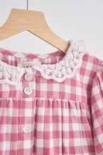 Load image into Gallery viewer, Pink gingham flannel lace  dress
