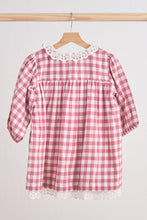 Load image into Gallery viewer, Pink gingham flannel lace  dress
