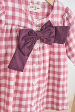 Load image into Gallery viewer, Pink gingham flannel bow dress
