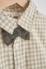 Load image into Gallery viewer, Green woven gingham bow flannel button down shirt
