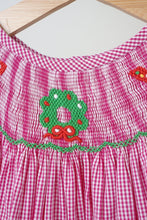 Load image into Gallery viewer, Pink christmas joy hand smocked gingham dress
