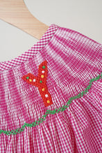 Load image into Gallery viewer, Pink christmas joy hand smocked gingham dress
