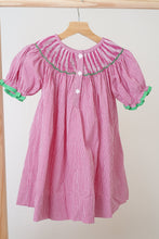 Load image into Gallery viewer, Pink christmas joy hand smocked gingham dress
