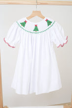 Load image into Gallery viewer, White christmas tree hand smocked dress
