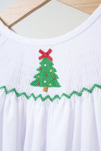 Load image into Gallery viewer, White christmas tree hand smocked dress
