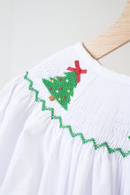 Load image into Gallery viewer, White christmas tree hand smocked dress
